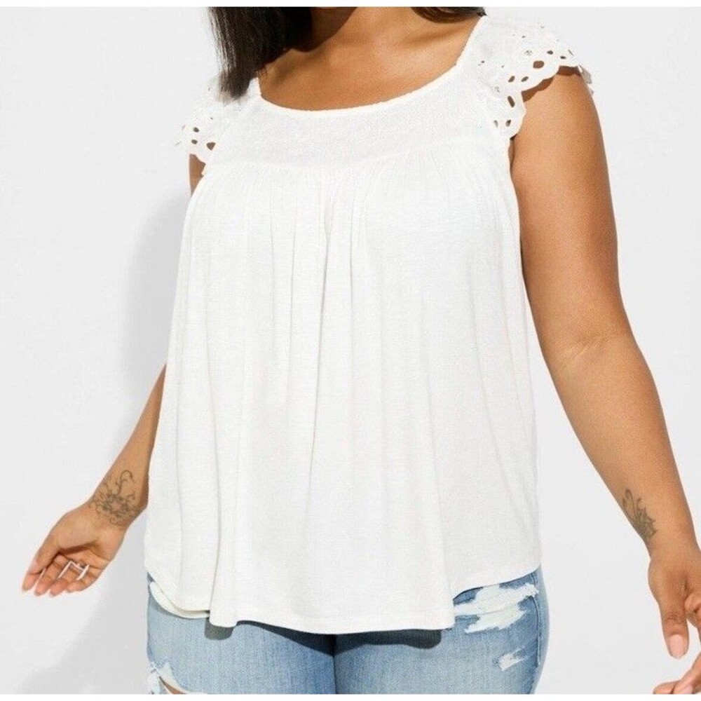 TORRID Women’s BLOUSE SHORT SLEEVE SQUARE NECK TOP Sz 1 Cream NEW